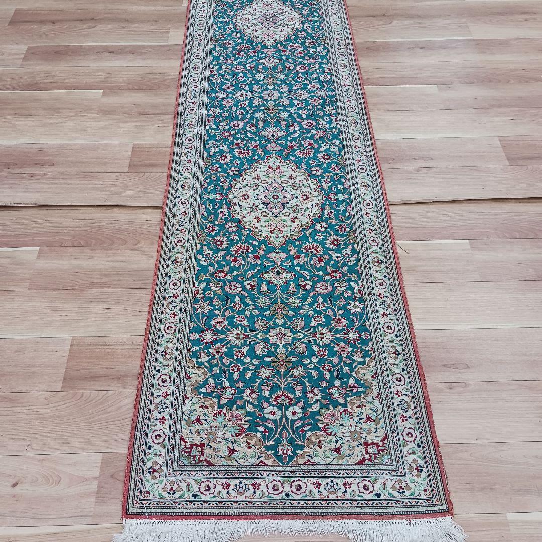 専用 Y3245 高級ペルシャ絨毯 クム産 シルク100% 手織り 298㎝