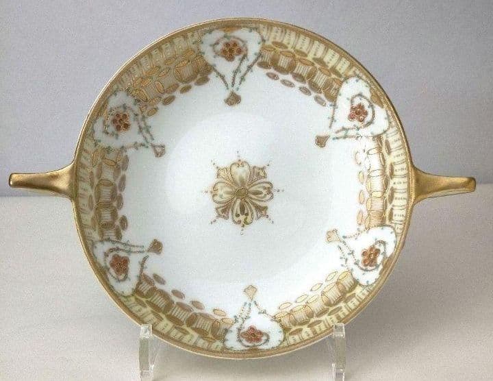 オールドノリタケ（カエデ印） エナメル金彩点盛り花絵皿