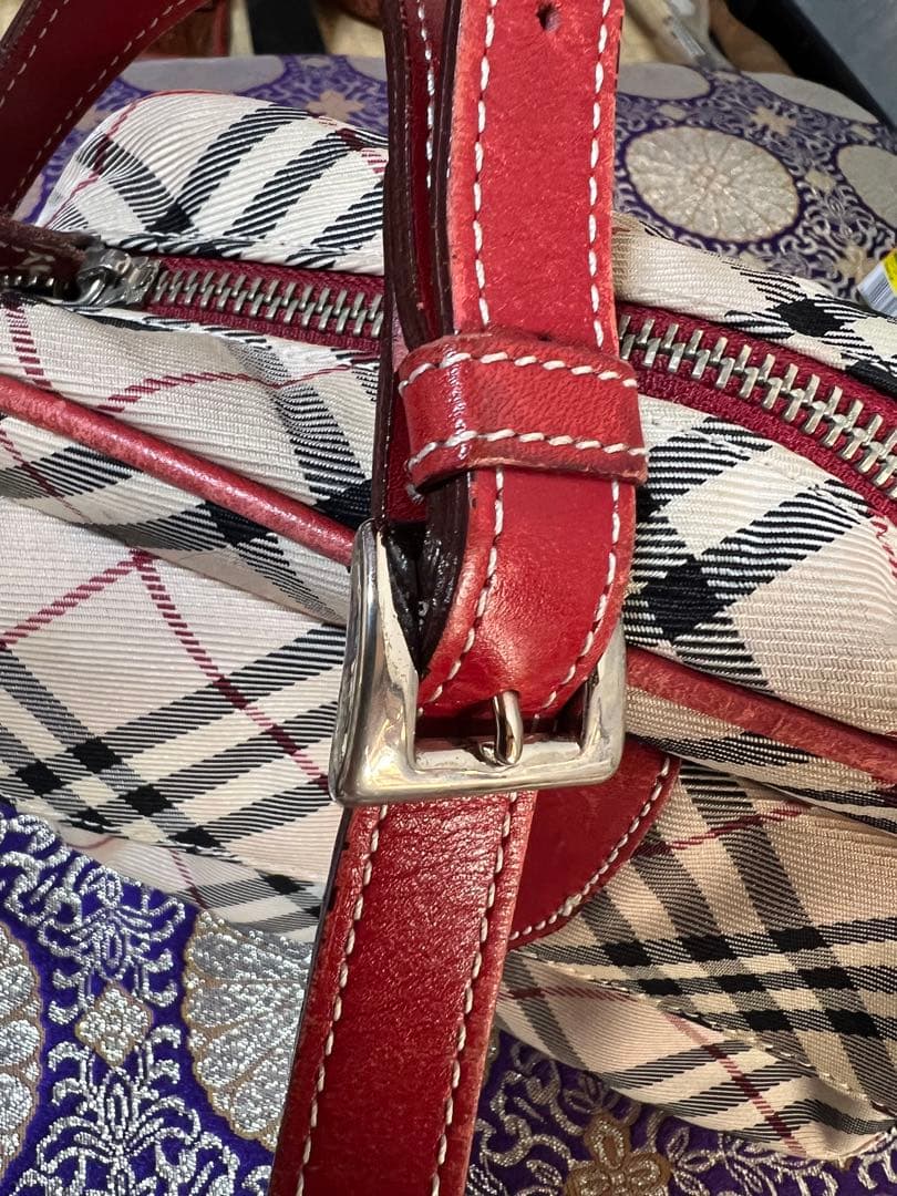 BURBERRY チェック柄ショルダーバッグ ベージュ/レッド