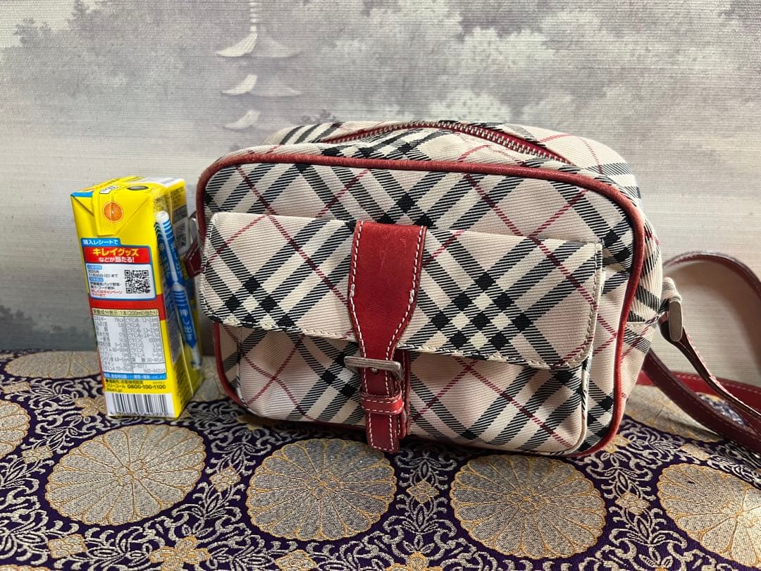 BURBERRY チェック柄ショルダーバッグ ベージュ/レッド