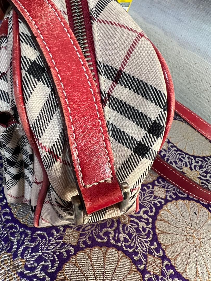 BURBERRY チェック柄ショルダーバッグ ベージュ/レッド