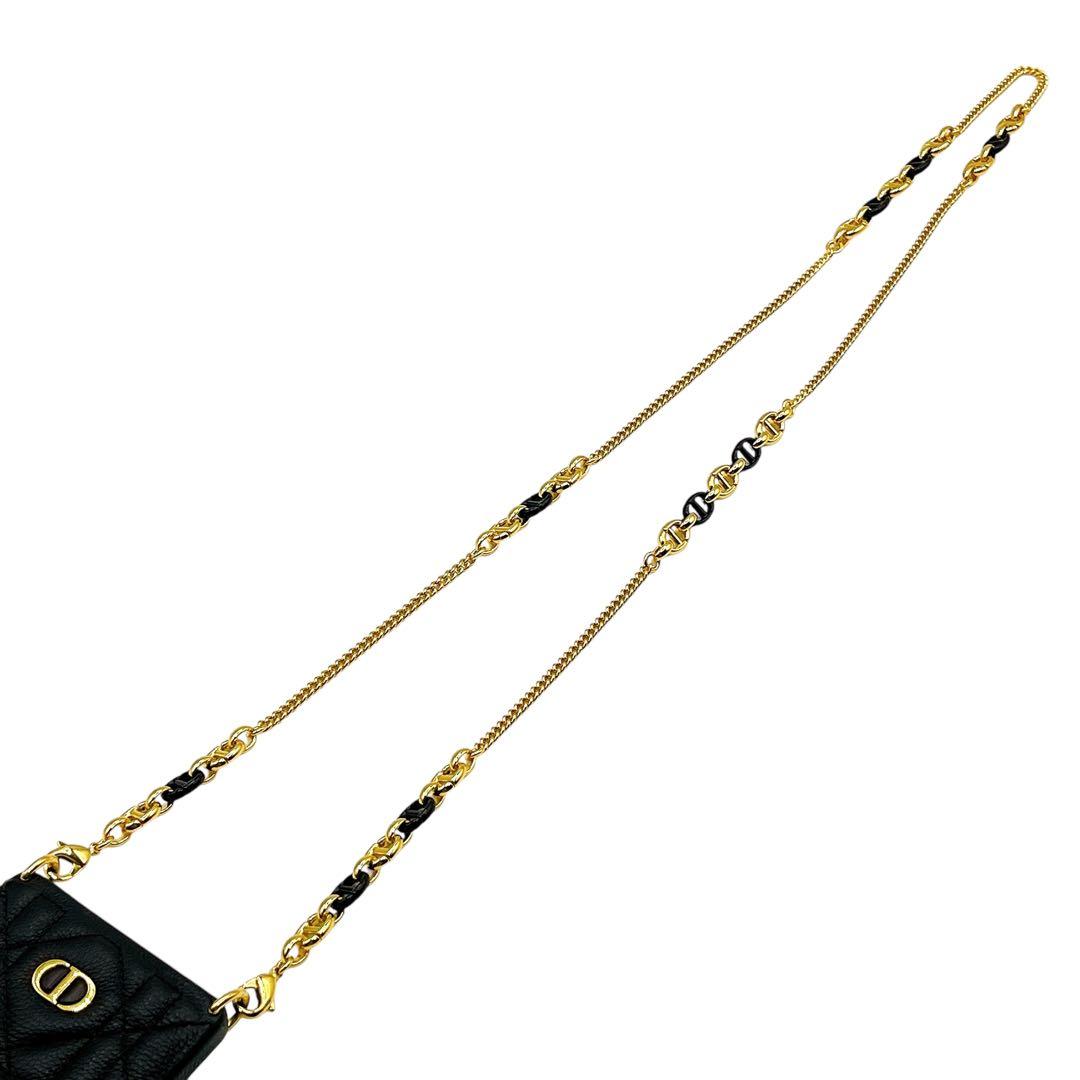 美品 ディオール カナージュ 14 Pro iPhoneケース チェーン 黒 金