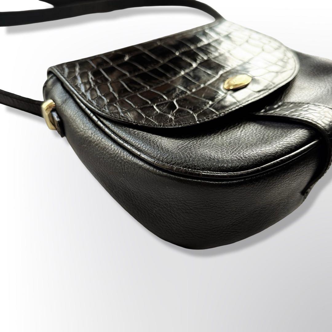 BALLY ショルダーバッグ　クロコダイル　ブラック　ゴールド金具　レザー