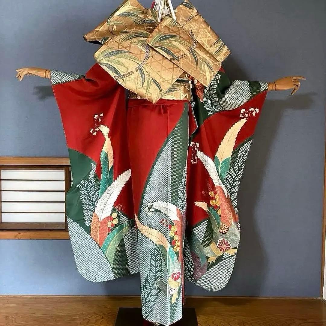 振袖フルセット　高身長　絞り　桐の柄 金彩友禅手刺繍　成人式振袖　振袖　裄丈69