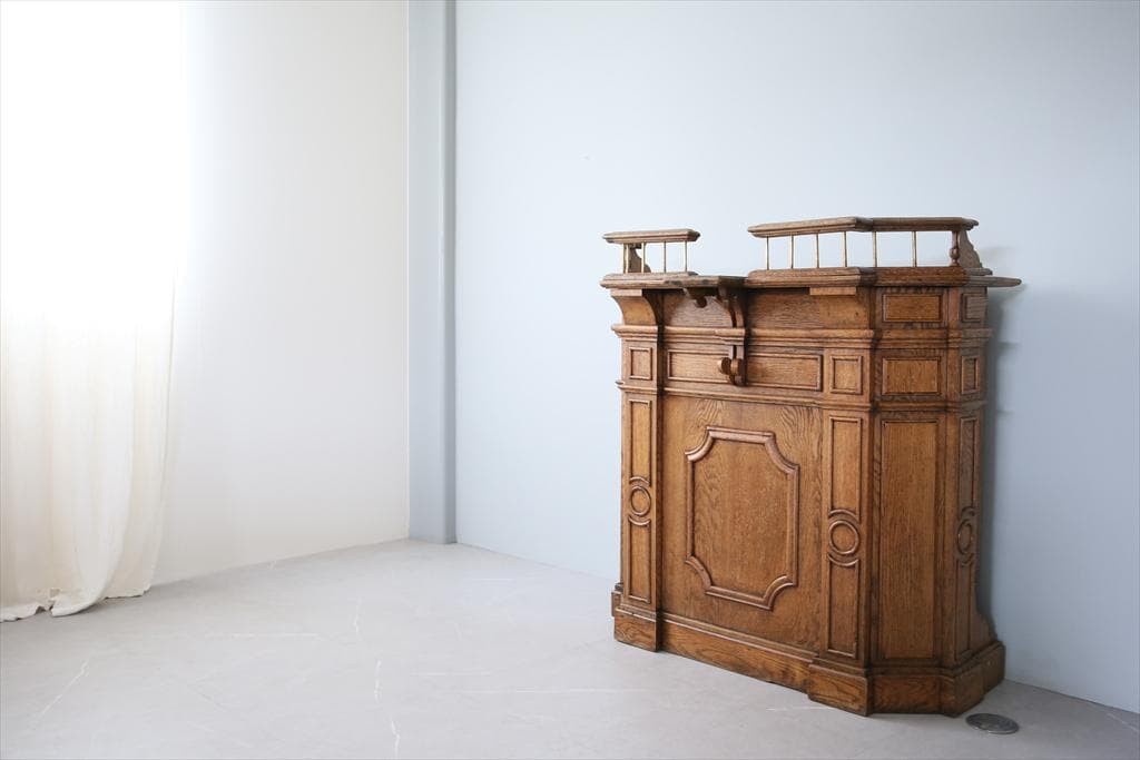 フランスアンティーク木製ショップカウンター/レジ台/テーブル机(90-113)