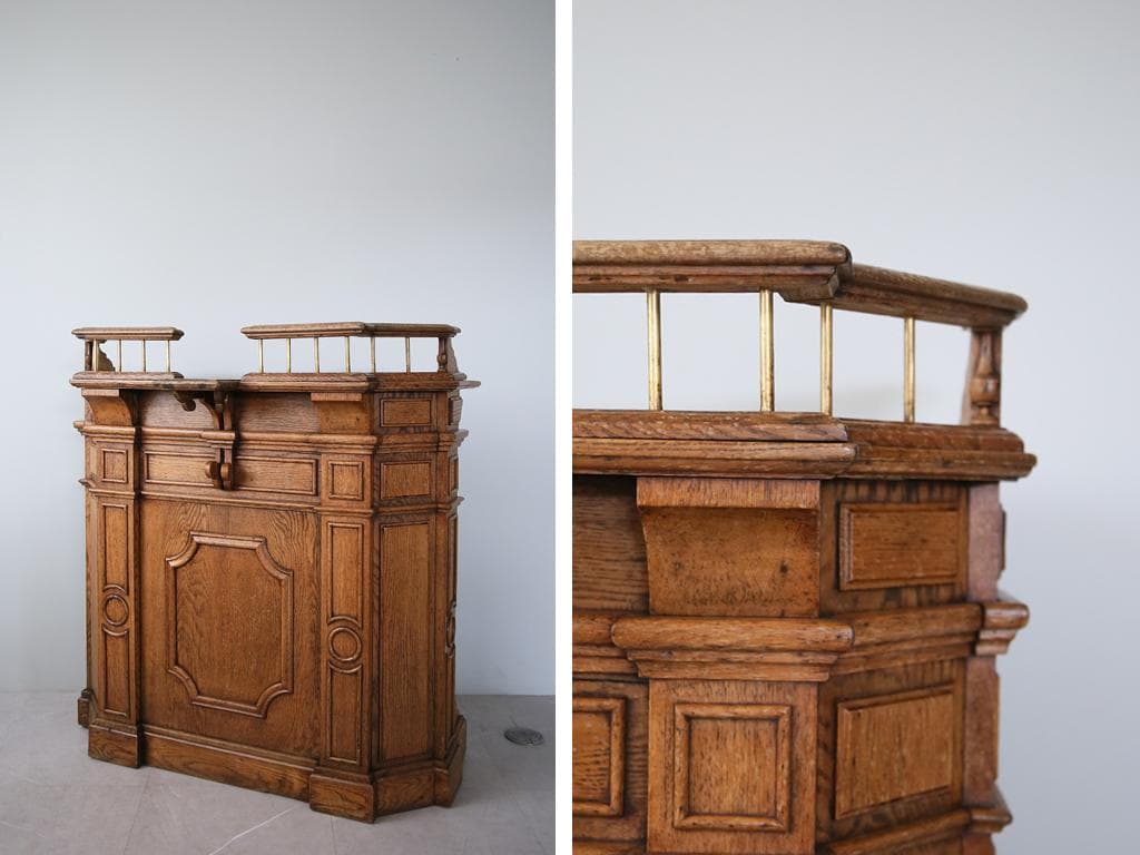 フランスアンティーク木製ショップカウンター/レジ台/テーブル机(90-113)