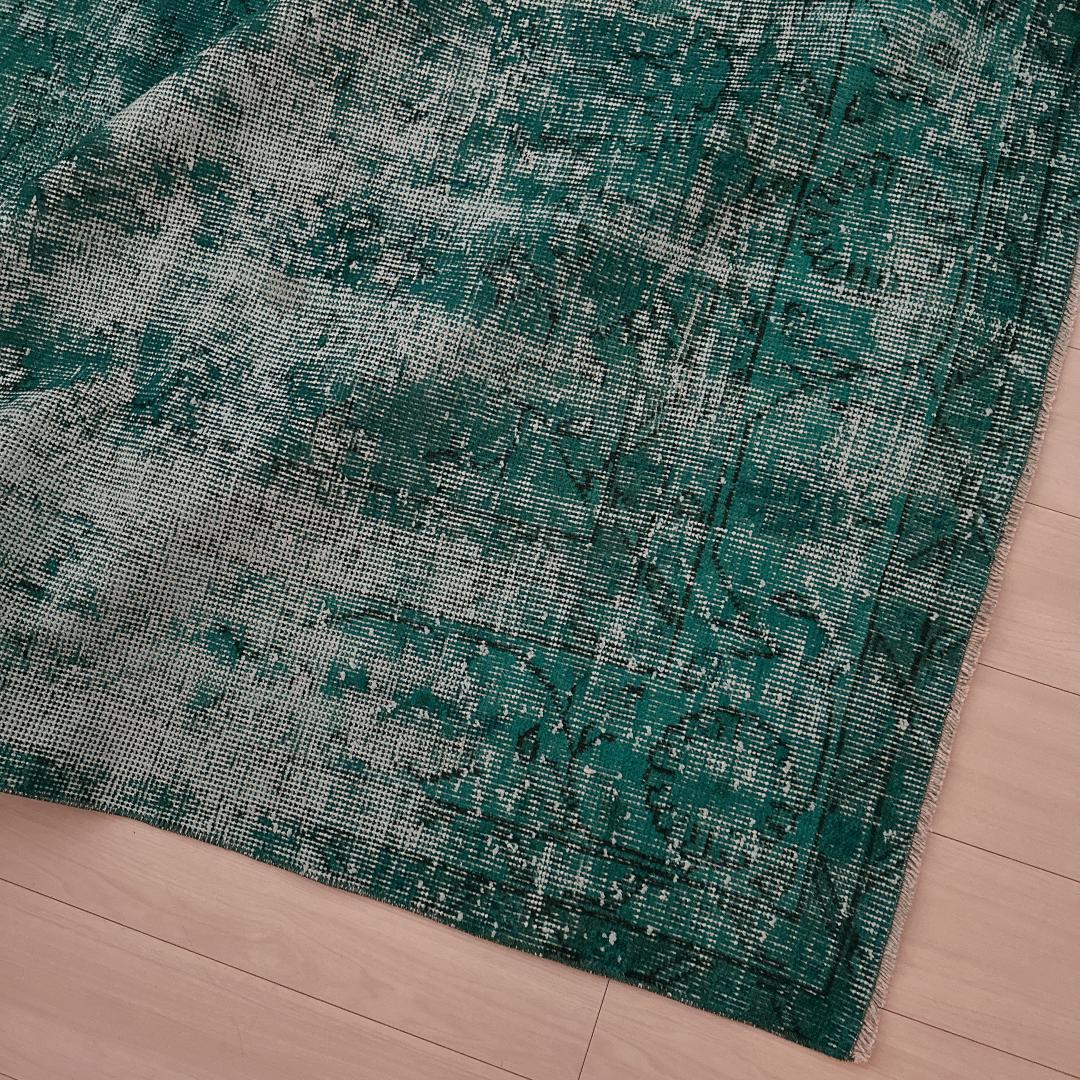 トルコ製ヴィンテージラグ981 超大判 ダークターコイズブルー オーバーダイ