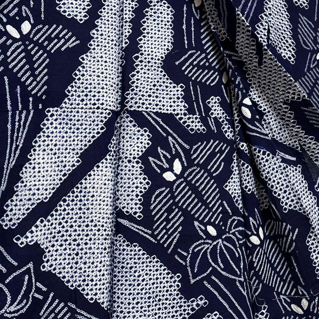 浴衣【有松絞り】白紺色 女性用 木綿 夏用 総絞り 有松鳴海絞り 菖蒲柄 藍染