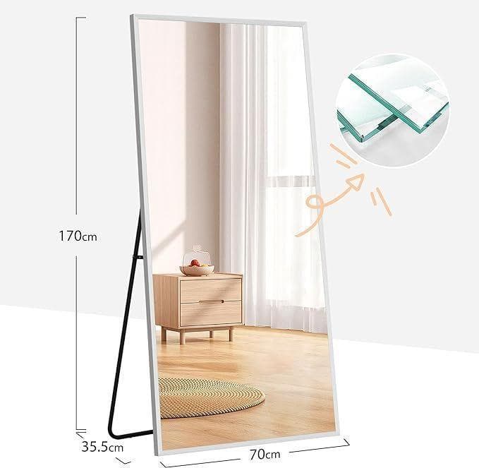 全身鏡 姿見鏡 スタンドミラー アルミ 飛散防止 170*70CM ホワイト