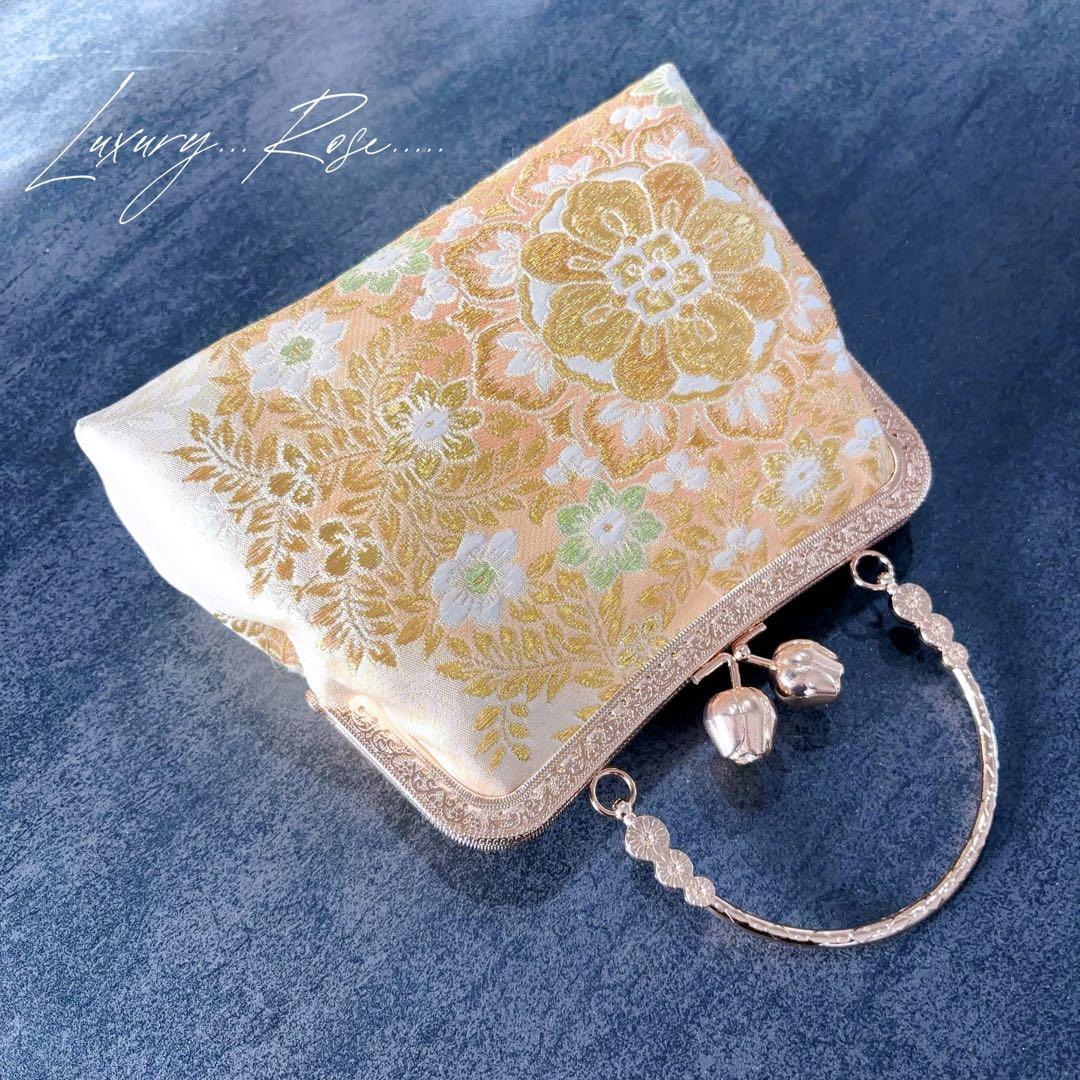 1月新作！若葉の息吹♡優しいゴールド真珠箔ヨーロッパの意匠♡高級帯地バッグ