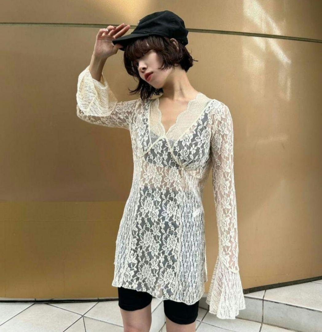 新品タグ　COMBINATION LACE TOP　ameri vintage