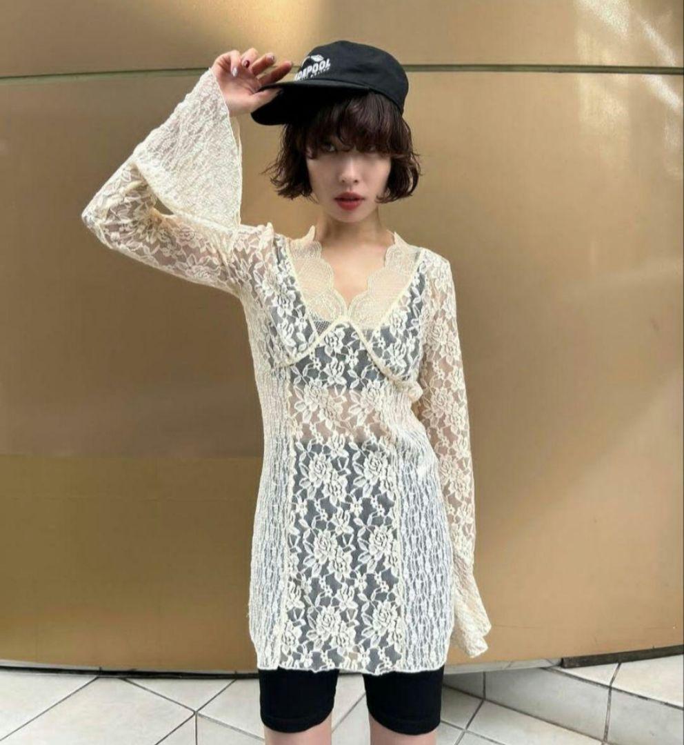 新品タグ　COMBINATION LACE TOP　ameri vintage