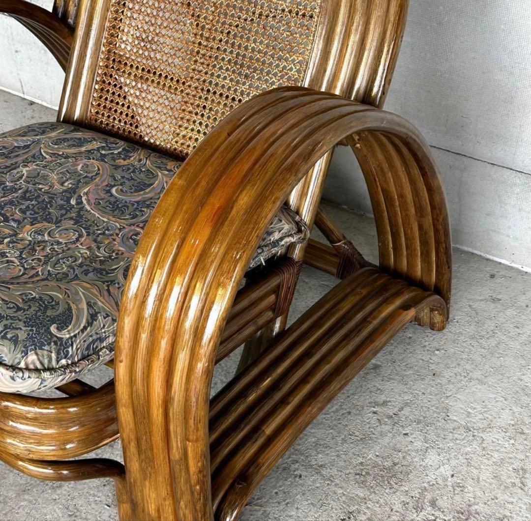 ꧁オールドラタン꧂カフェ風✦レトロラタン大型アームチェア　1人掛けソファー