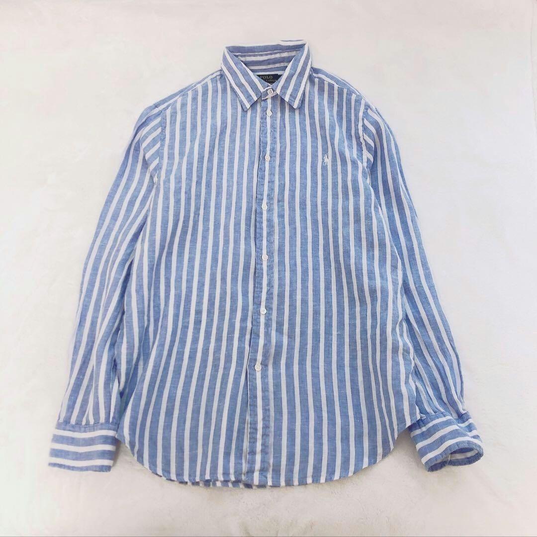 RALPH LAUREN ラルフローレン　ストライプ　リネンシャツ　ブルー　M
