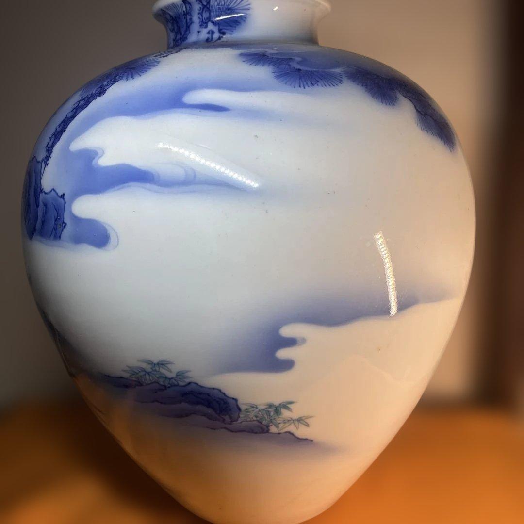 希少 美品 香蘭社 色絵孔雀山水文大花瓶　壺 34cm