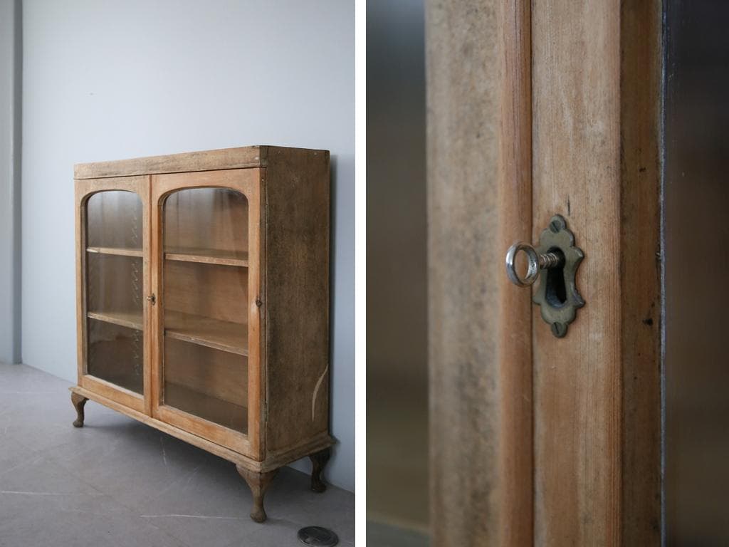 英国アンティーク木製ブックケースキャビネット/本棚/食器棚/飾り棚(92-244