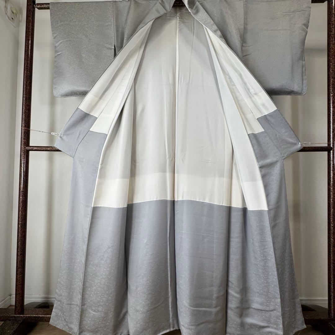 しつけ付　着物　正絹　袷　お召　色無地　163 久保田一竹工房　金通し　シルバー