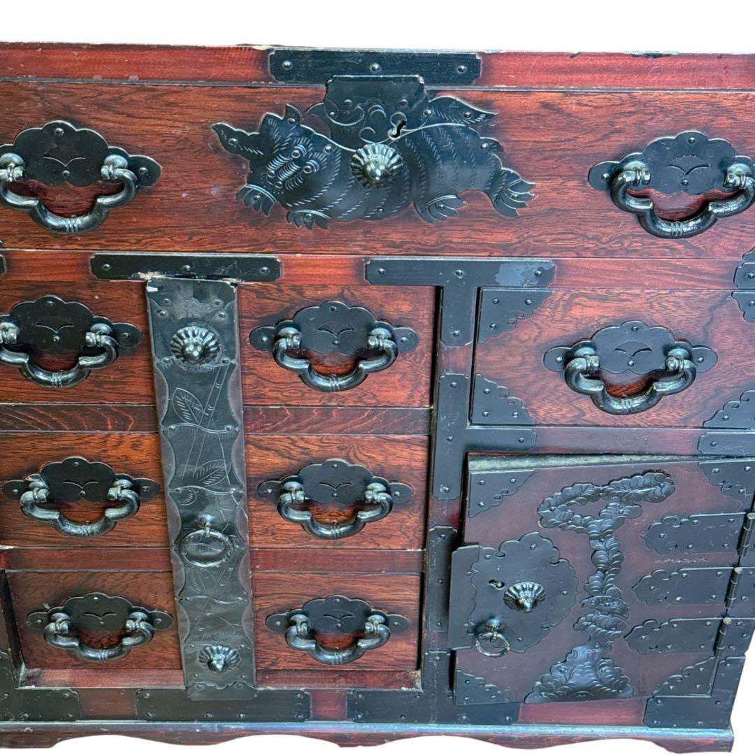 時代家具　車箪笥　鉄地金具　民芸品　整理箪笥