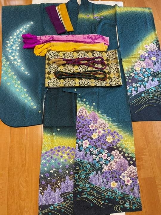 振袖　セット　絞り　着物の丸昌　　緑