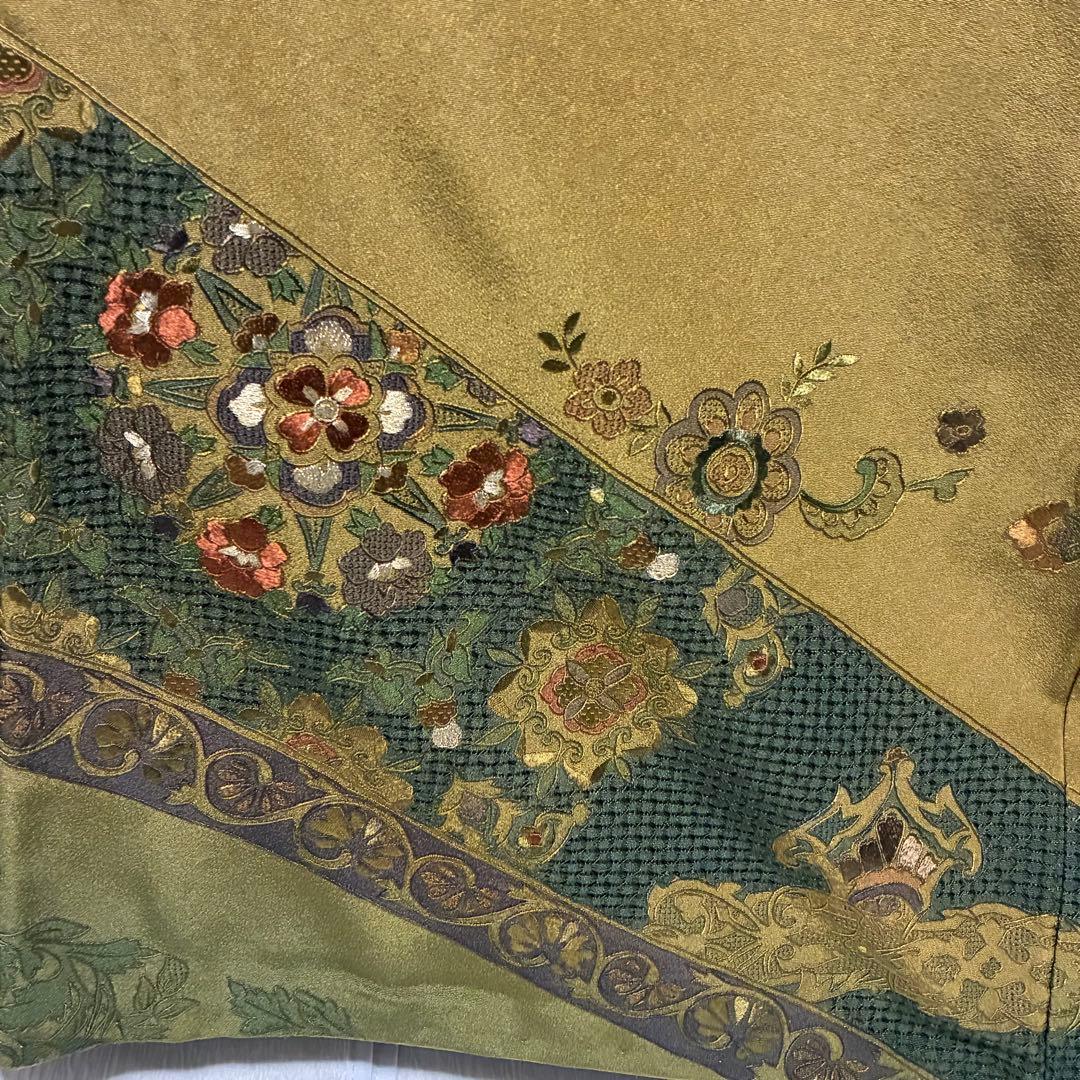 D52 訪問着 汕頭・蘇州刺繍 総刺繍 華文 唐草 正絹 着物 袷 未使用極美品