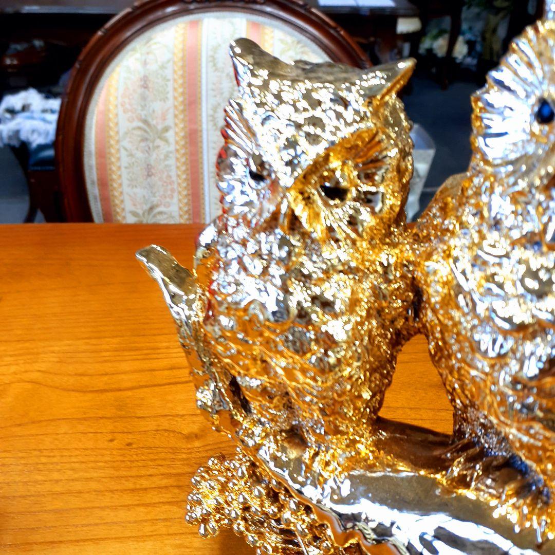 輸入雑貨　開運　金運　『ふくろうの不苦労な三姉妹』　金色　ゴールドコーティング