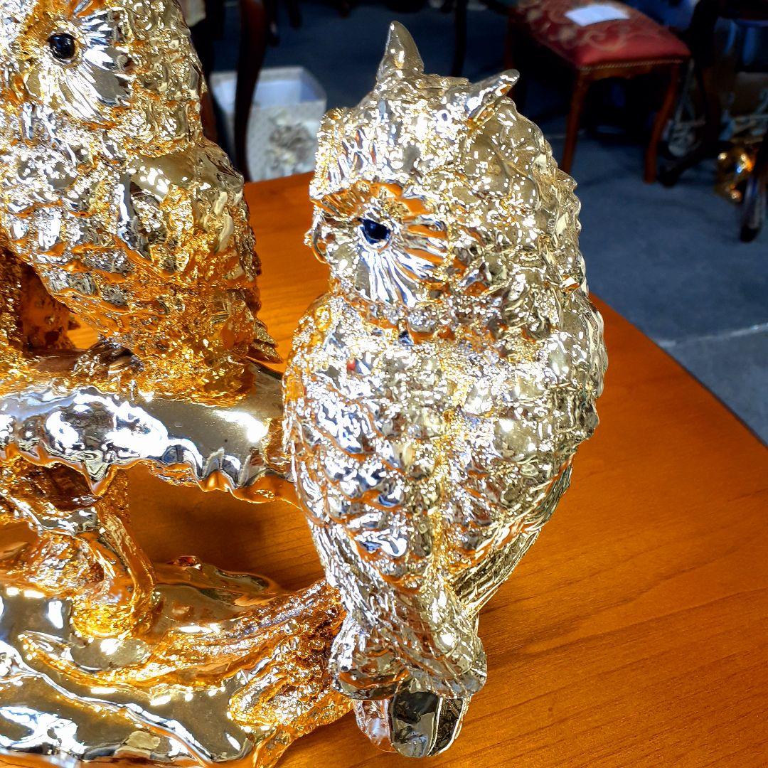 輸入雑貨　開運　金運　『ふくろうの不苦労な三姉妹』　金色　ゴールドコーティング