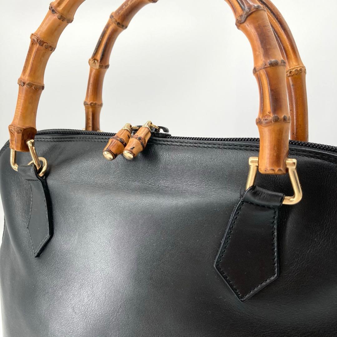 美品✨GUCCI グッチ バンブー 2way ショルダーバッグ レザー ブラック