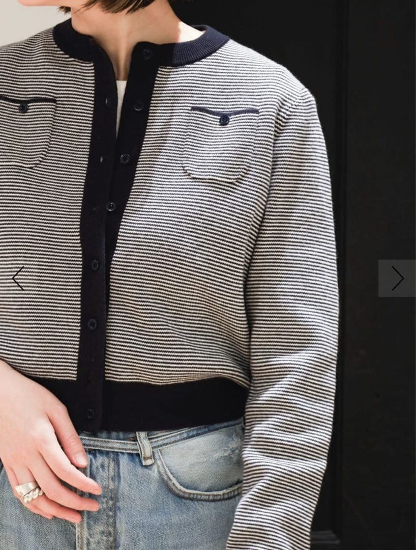 CABaN カシミヤ ストライプ クルーネックカーディガン