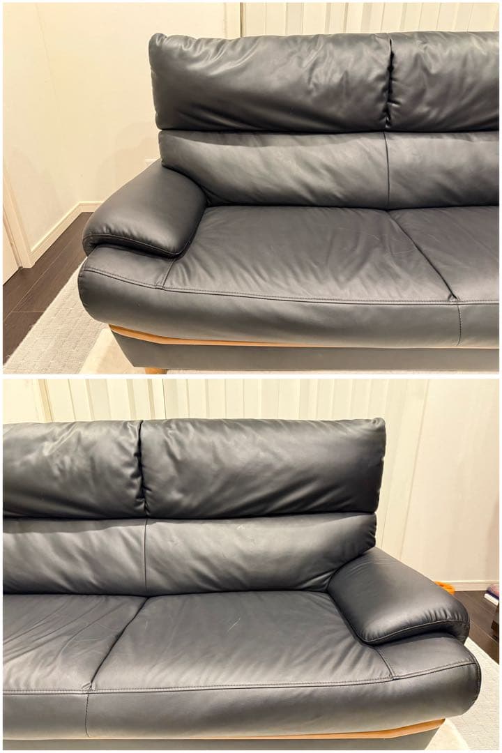 み*ん様 【O-2122】3人掛けソファ レザー 黒 インテリア 合革