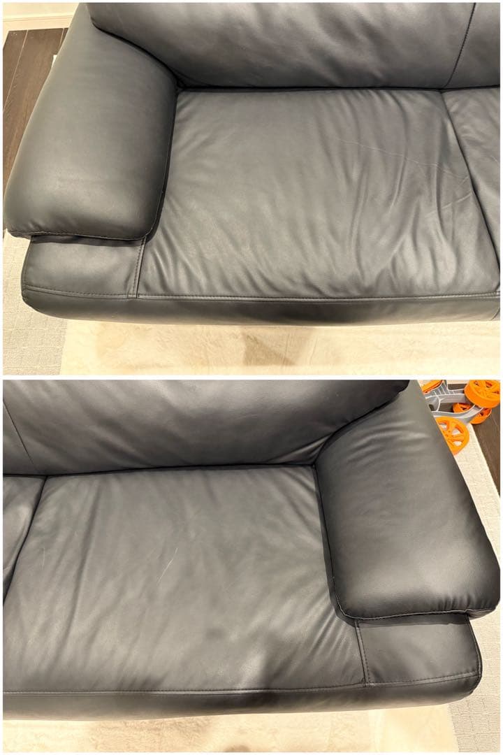 み*ん様 【O-2122】3人掛けソファ レザー 黒 インテリア 合革