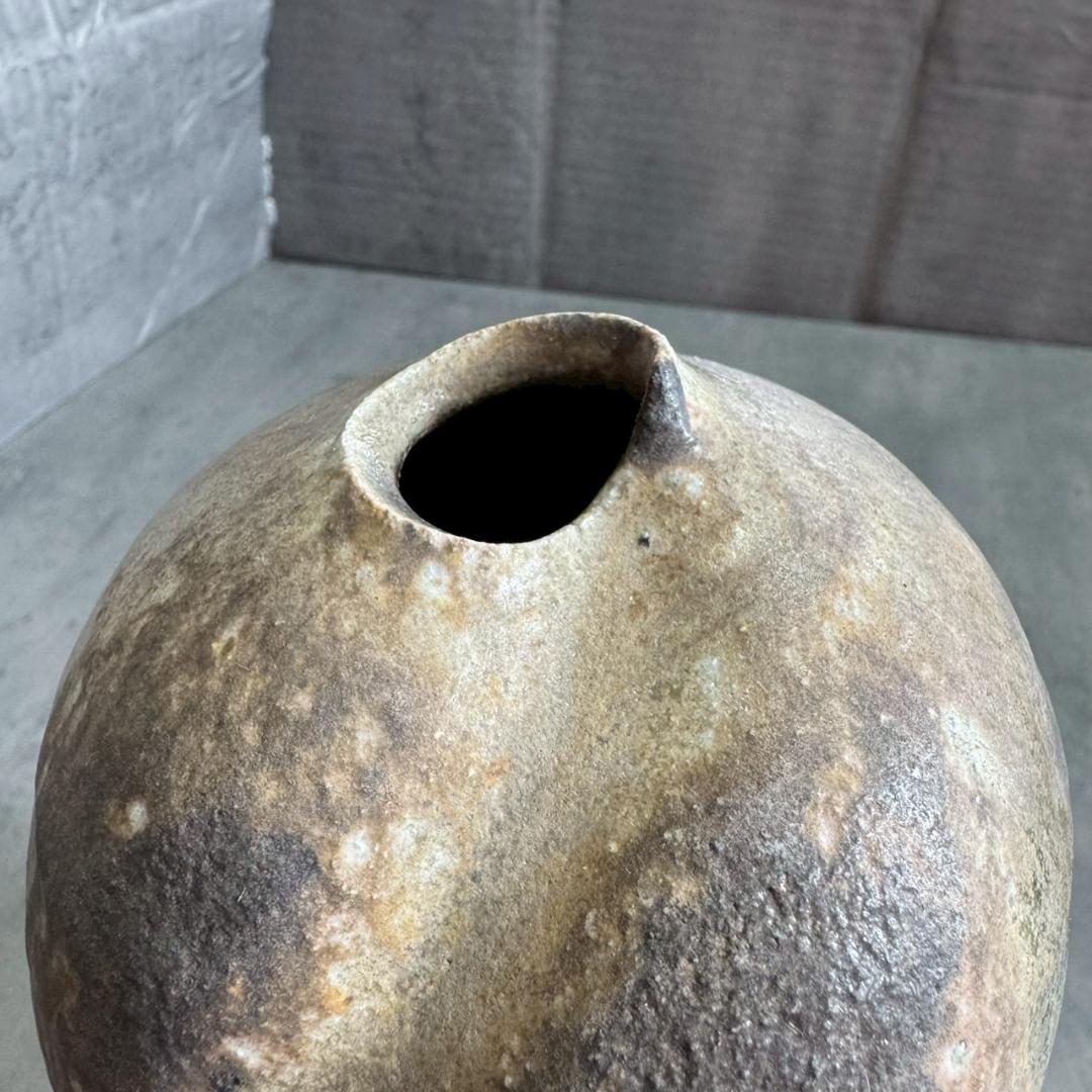 【共箱・共布付】備前焼 山本出 作 流胡麻貝形一輪花入 人間国宝系譜 備前 花器