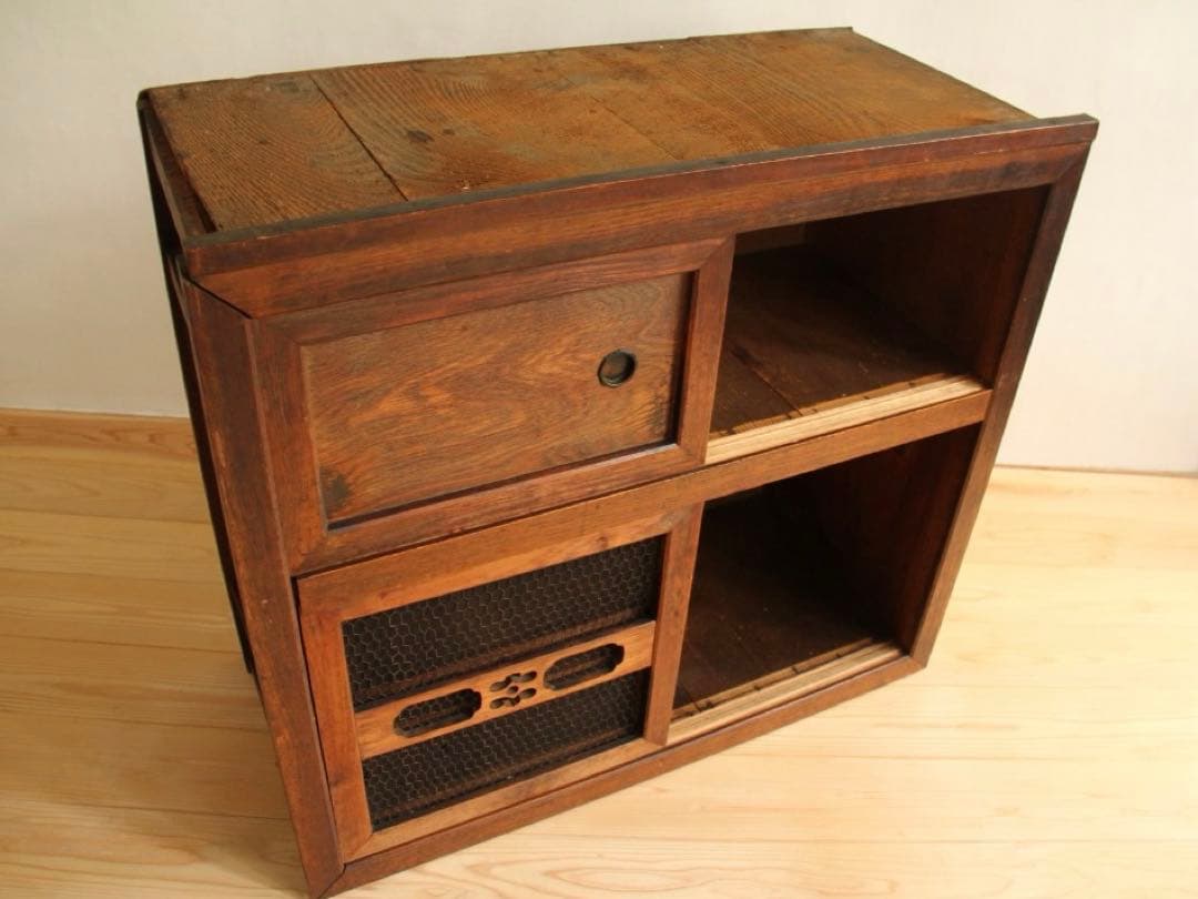 収納棚　食器棚　木製　横幅約88㎝　古家具　和モダン　小箪笥　引き出し付き