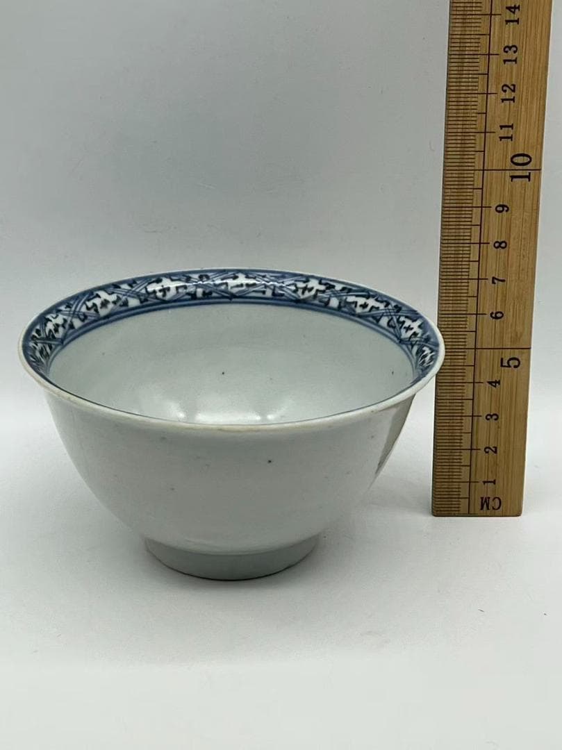 明時代　染付 青花人物文碗　古染付 唐物　古賞物　時代物　茶碗(F-120)