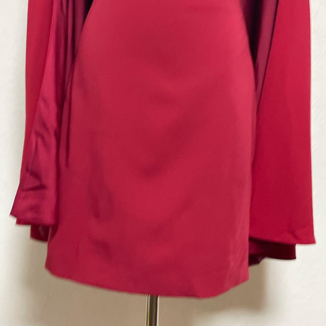 【美品】アリスアンドオリビア オフショルダーケープ付タイトワンピース M 赤