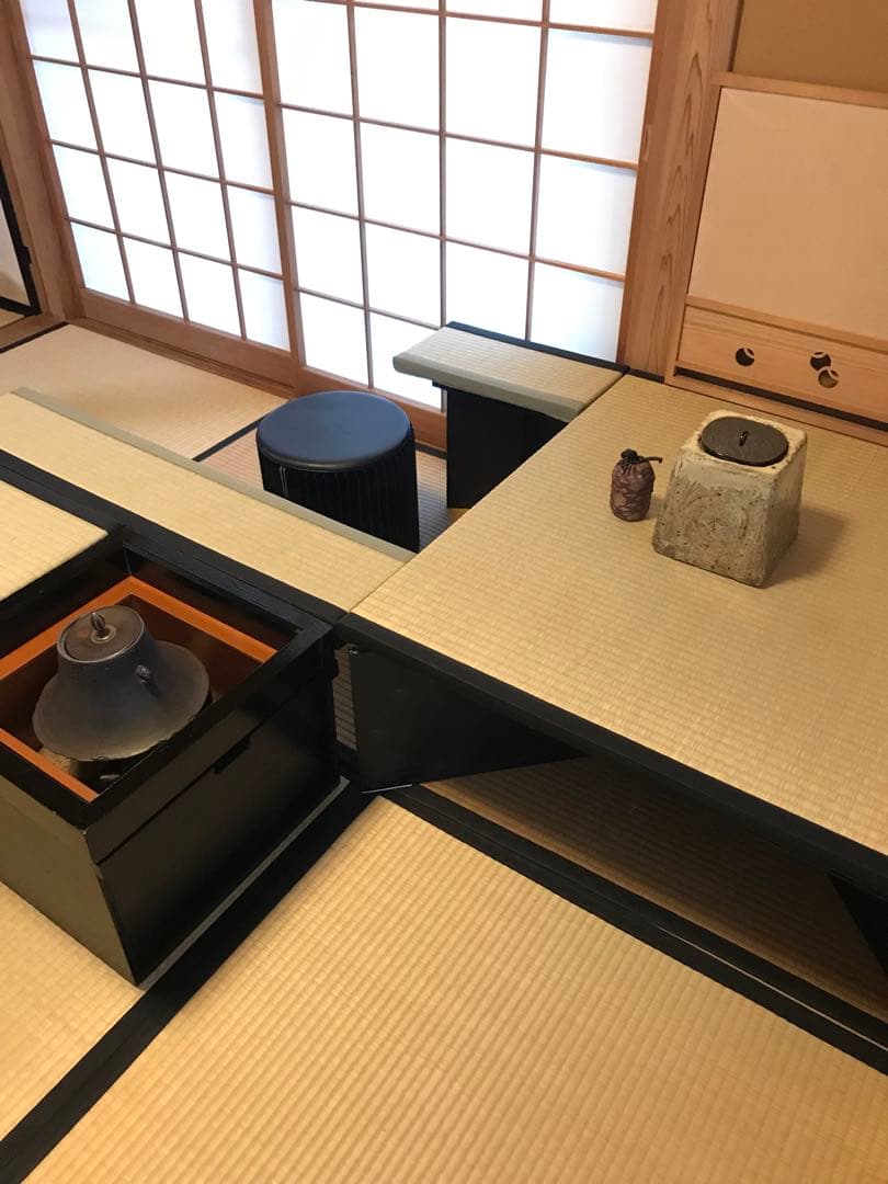 組み立て茶道用道具畳、炉壇収納ボックス、建水台と貴人畳の角の台の4点セット