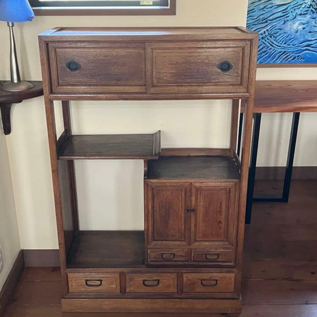 茶箪笥 化粧棚 昭和レトロ 違い棚 小ぶり 古家具 時代家具 アンティーク家具