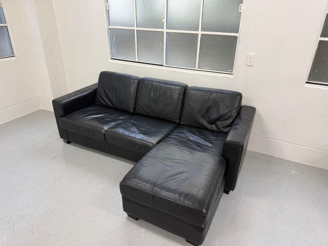 KEYUCA ケユカ 3人がけ　L字型ソファ　本革　黒　定価30万円