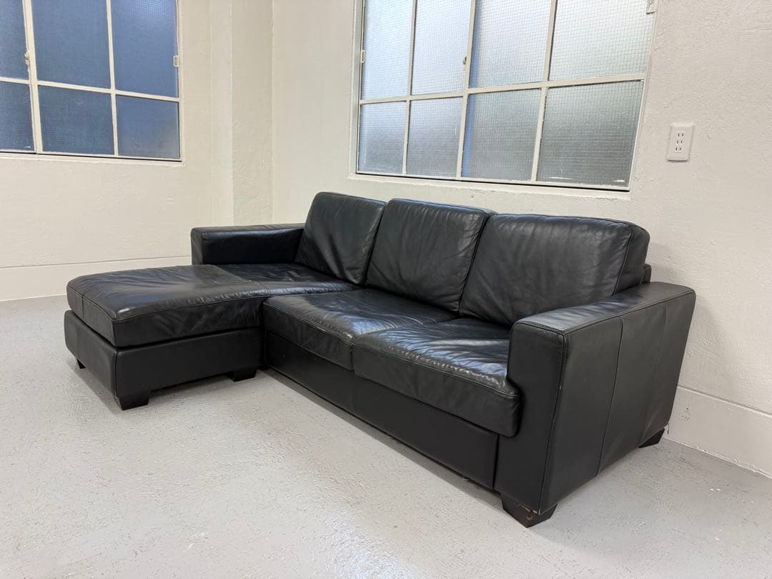 KEYUCA ケユカ 3人がけ　L字型ソファ　本革　黒　定価30万円