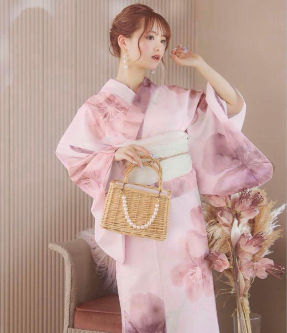 sugar ピンク花柄浴衣・帯・下駄3点セット