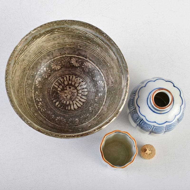 riko　草花蒔絵　茶箱　茶碗　棗など　九点一式　共箱　U　R9039