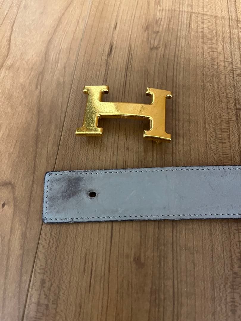 エルメス　レザーベルト　アイボリーとグレーのリバーシブル