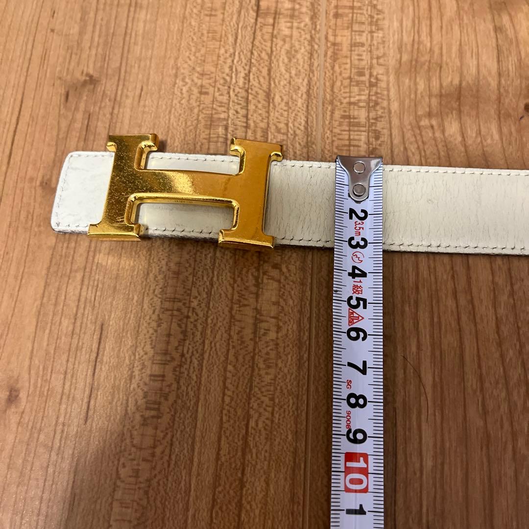エルメス　レザーベルト　アイボリーとグレーのリバーシブル