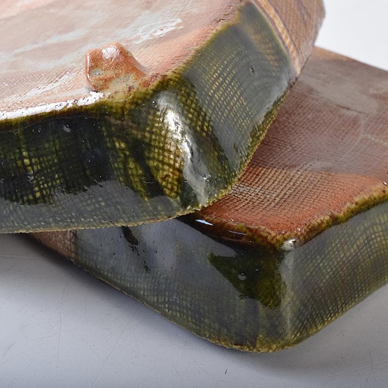 和食器　瀬戸織部　鳴海織部　加藤作助作　角向付　五客　共箱　V　R8733B