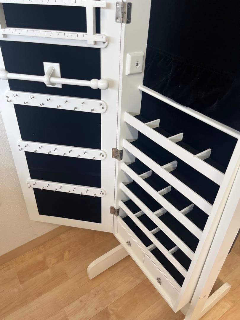 全身鏡 全身ミラー アクセサリーケース アクセサリー収納 ホワイト家具 姿見