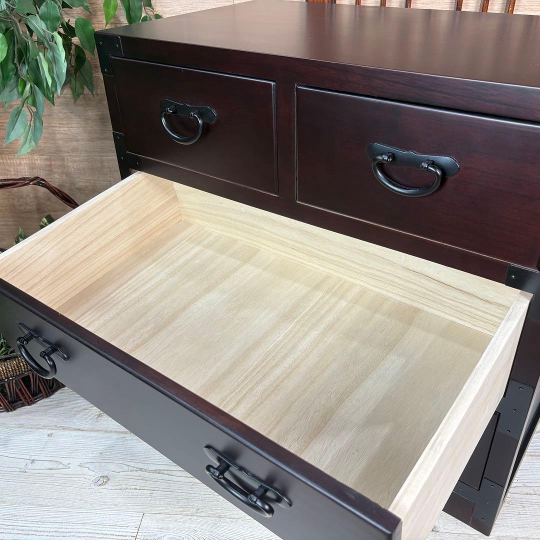 民芸家具和箪笥2点セット（三段四つ引き＋引き戸チェスト）木製桐材無垢和室和風総桐