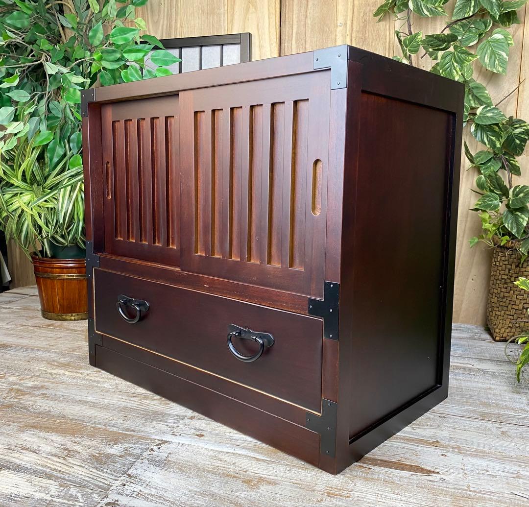 民芸家具和箪笥2点セット（三段四つ引き＋引き戸チェスト）木製桐材無垢和室和風総桐