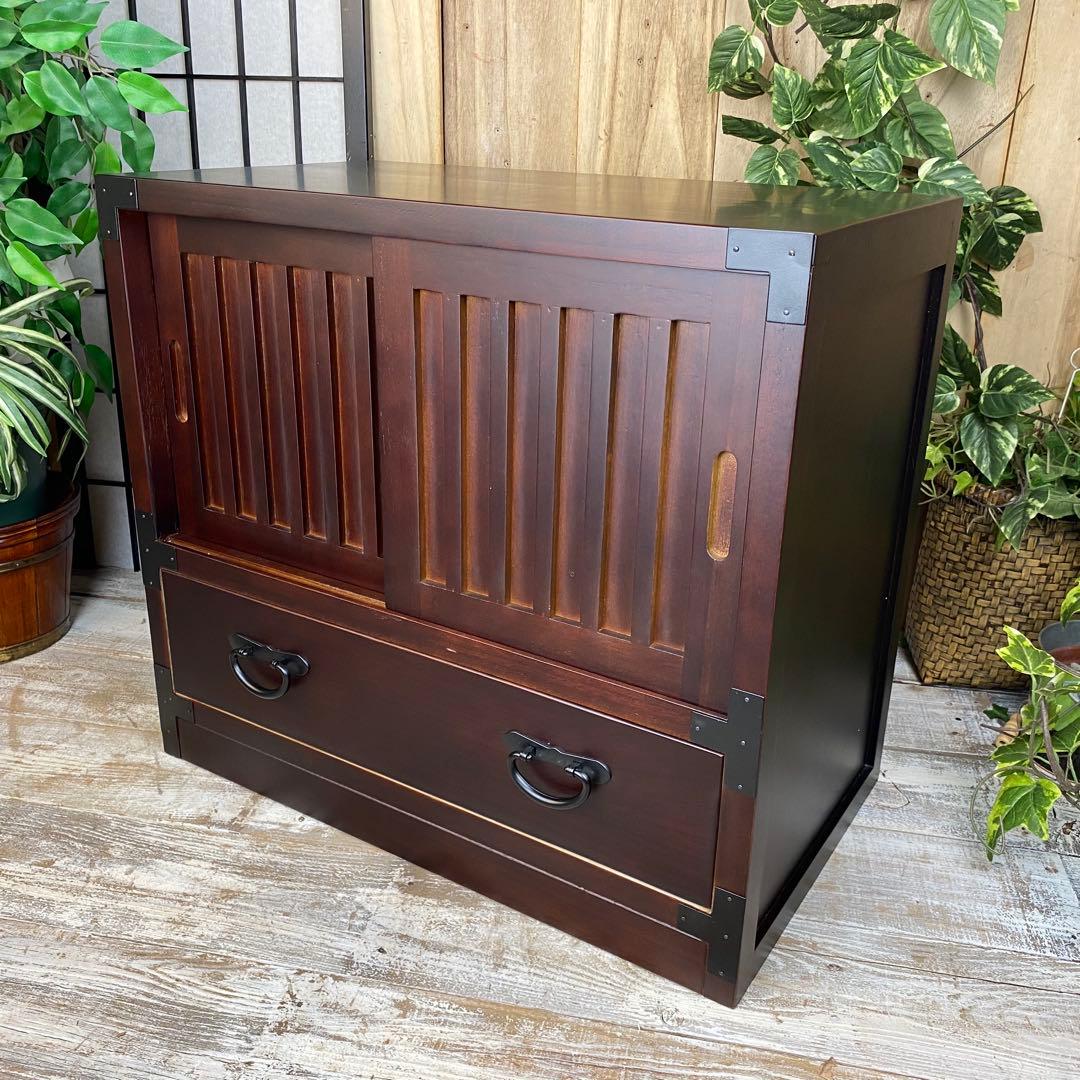 民芸家具和箪笥2点セット（三段四つ引き＋引き戸チェスト）木製桐材無垢和室和風総桐