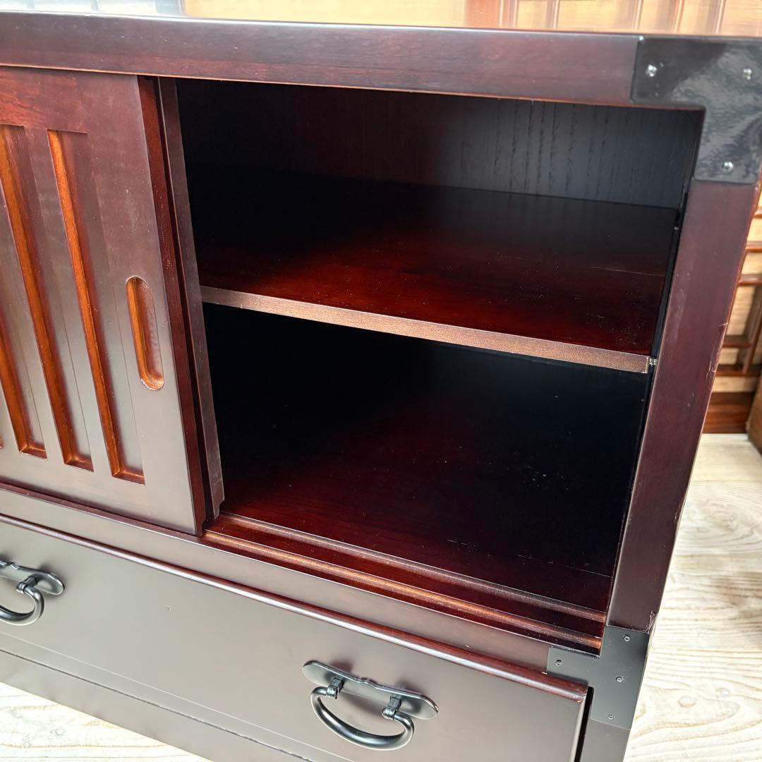 民芸家具和箪笥2点セット（三段四つ引き＋引き戸チェスト）木製桐材無垢和室和風総桐