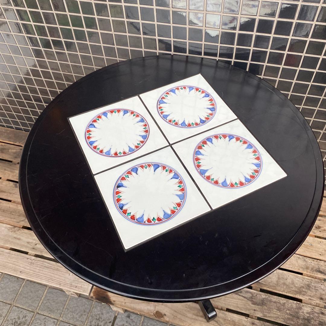 モリシゲ メヌエット 丸テーブル タイル張り 漆塗り 高級家具 インテリア