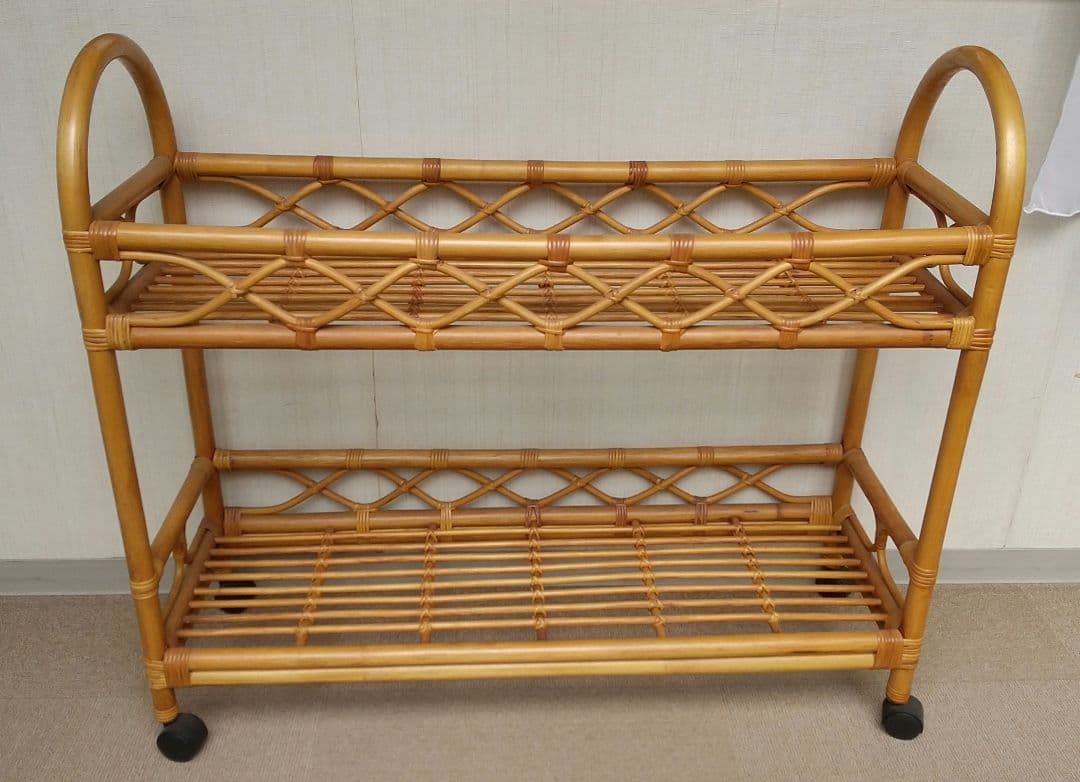 ラタン 籐 フリーラック フラワースタンド ロング マガジンラック 昭和レトロ